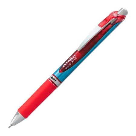 Pentel EnerGel RTX Retractable Gel Pen, Fine 0.5mm, Red Ink, Silver/Red Barrel BLN75-B